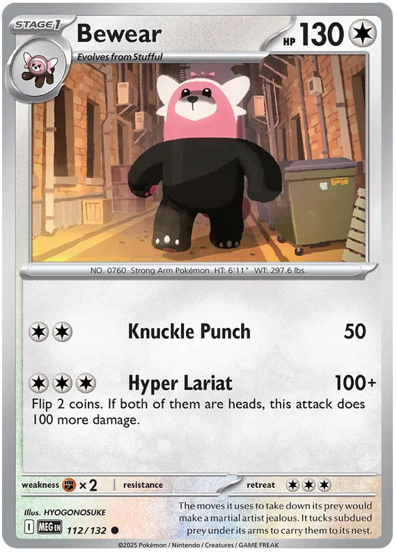 Bewear common kaart #112 uit de Pokémon Mega Evolution set