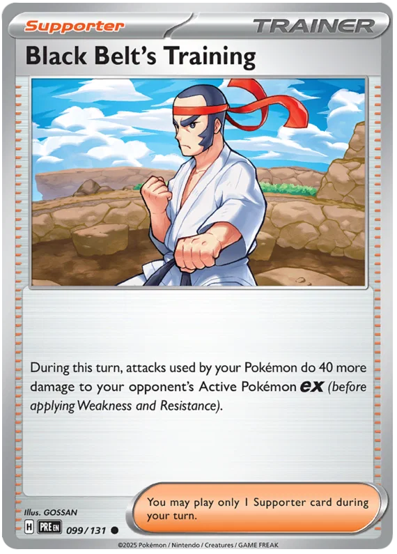 Black Belt's Training trainerkaart nummer 099 uit de Pokémon Prismatic Evolutions set