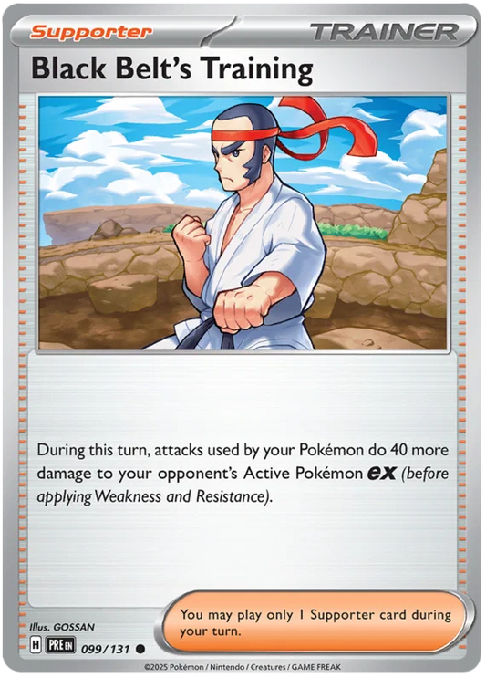 Black Belt's Training trainerkaart #099 uit Pokémon Prismatic Evolutions, common