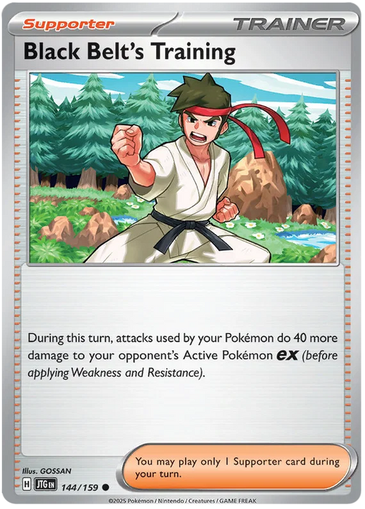 Pokemon kaart Black Belt's Training nummer 144 uit de Journey Together set