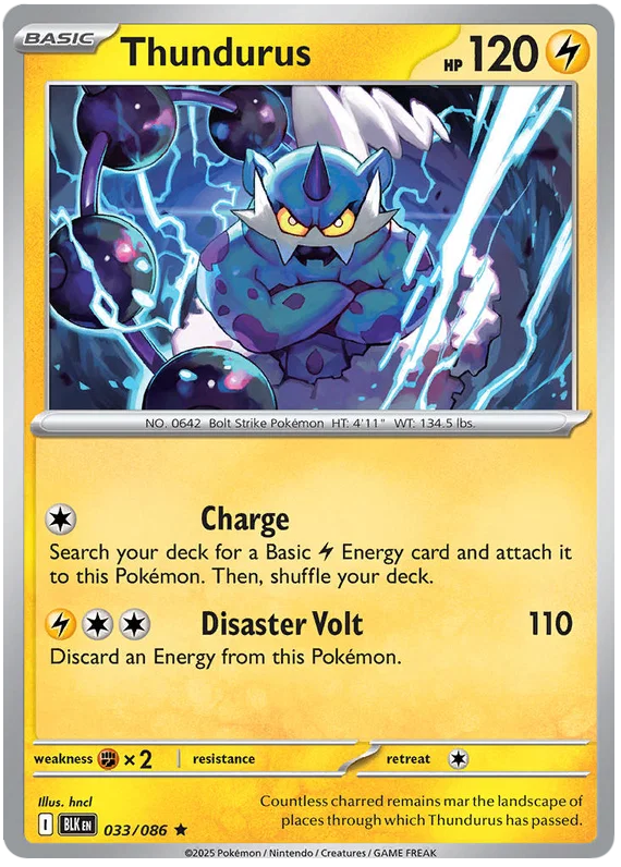 Thundurus Holo kaart nummer 033 uit de Pokémon Black Bolt set