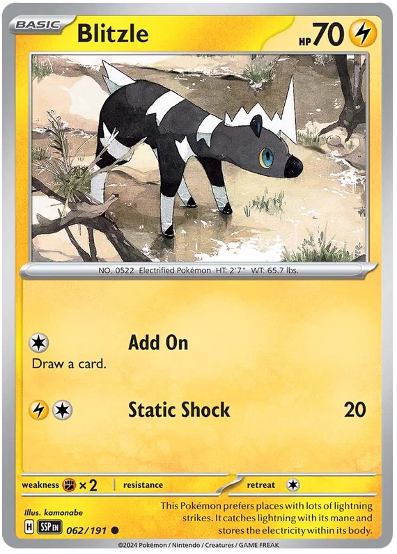 Blitzle common Pokémon kaart nummer 062 uit de Surging Sparks set