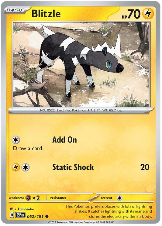 Blitzle common Pokémon kaart nummer 062 uit de Surging Sparks set