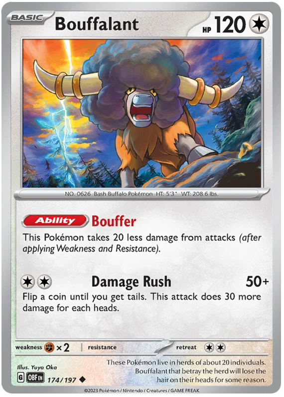 Pokémon Bouffalant common kaart #174 uit de Obsidian Flames set