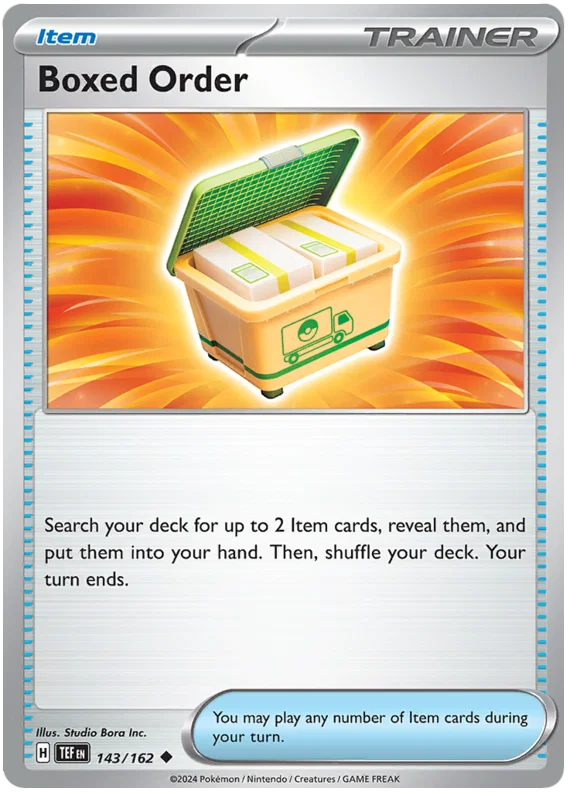 Boxed Order common trainerkaart nummer 143 uit de Pokémon Temporal Forces set