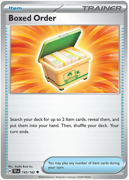 Boxed Order common trainerkaart nummer 143 uit de Pokémon Temporal Forces set
