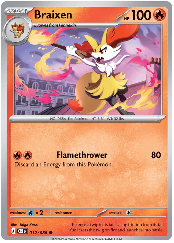 Pokémon Braixen #012 common kaart uit de Chaos Rising set