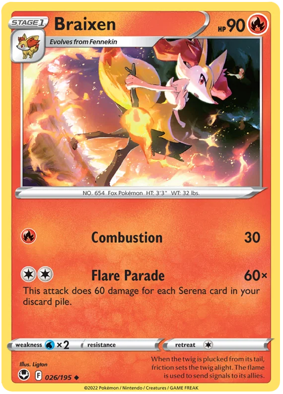 Braixen common Pokémon kaart nummer 026 uit Silver Tempest set