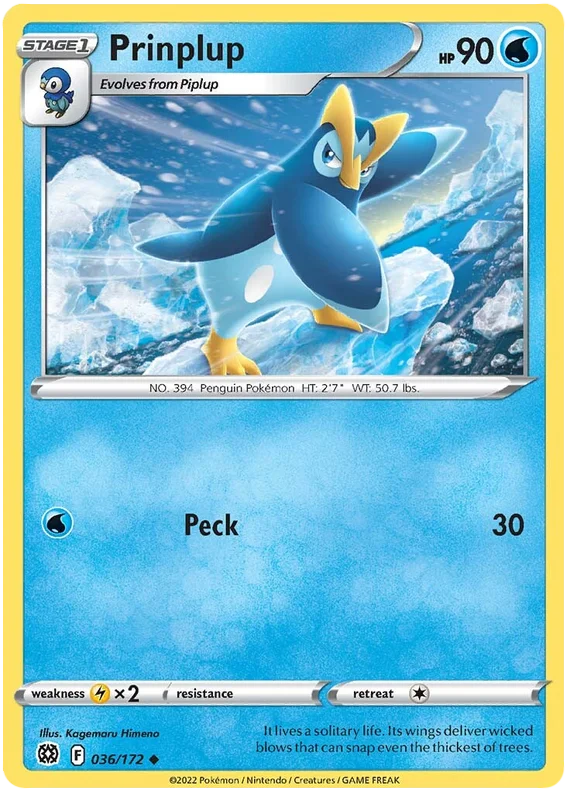 Pokémon Brilliant Stars #036 Prinplup Common kaart