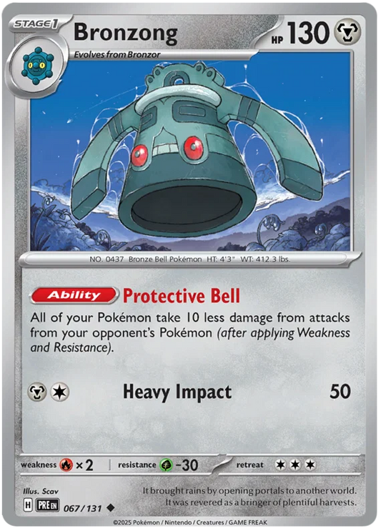 Bronzong common kaart #067 uit de Pokémon Prismatic Evolutions set