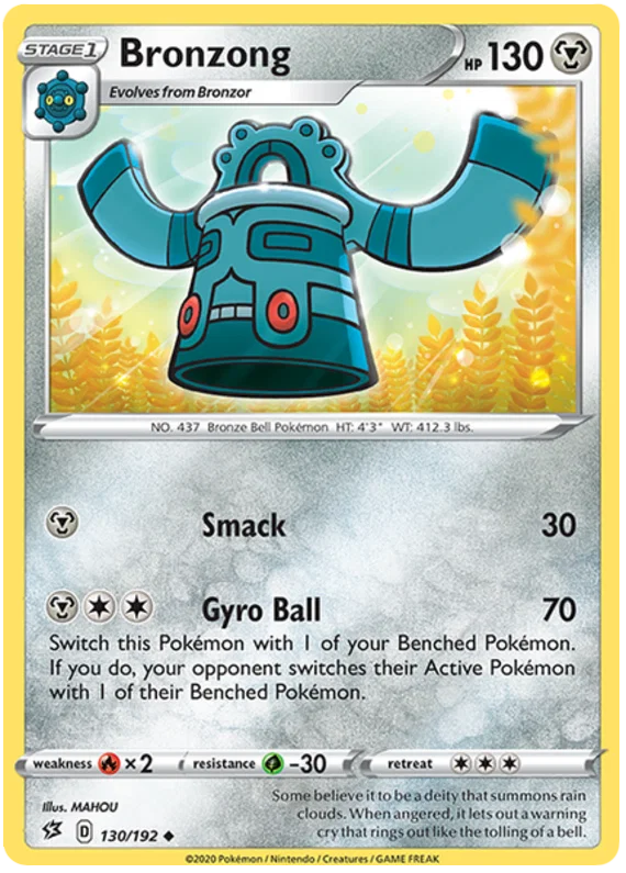 Bronzong #130/192 Rebel Clash Rare Pokémon kaart met 130 HP