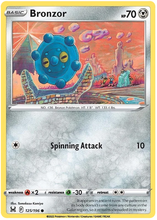 Pokémon Bronzor 125/196 common kaart uit de Lost Origin set met Spinning Attack