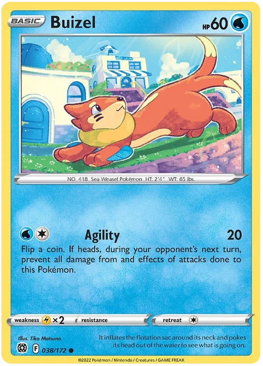 Pokémon kaart Buizel common uit de Brilliant Stars set, nummer 038/172