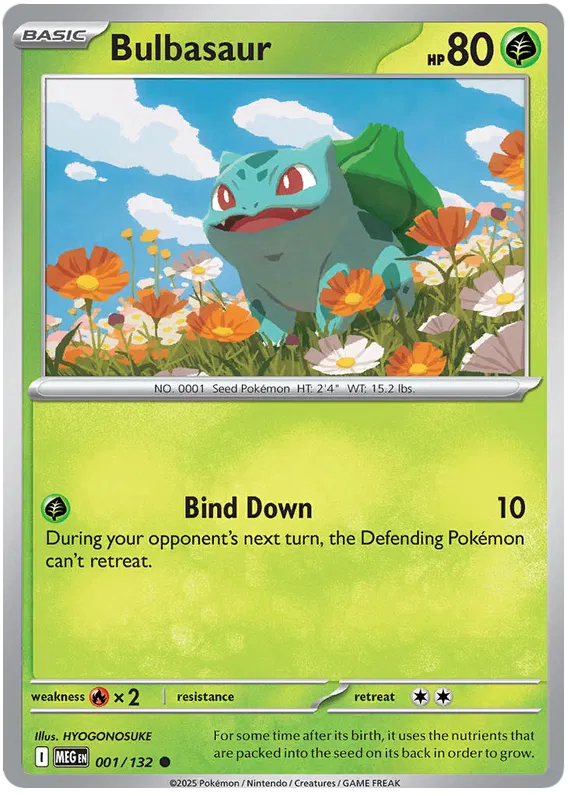 Pokémon Bulbasaur common kaart nummer 001 uit de Mega Evolution set