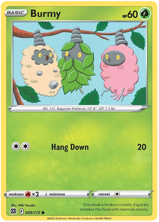 Pokémon Burmy 009/172 Brilliant Stars common kaart met Hang Down aanval