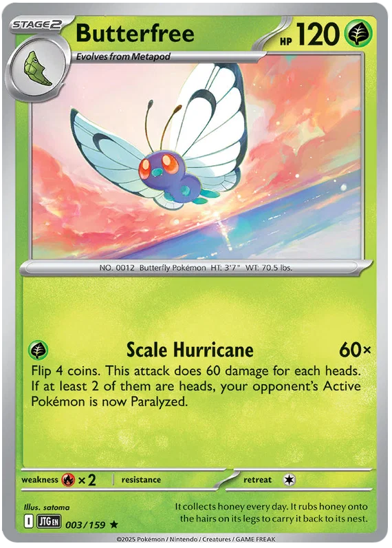 Pokemon Butterfree Holo kaart nummer 003 uit de Journey Together set