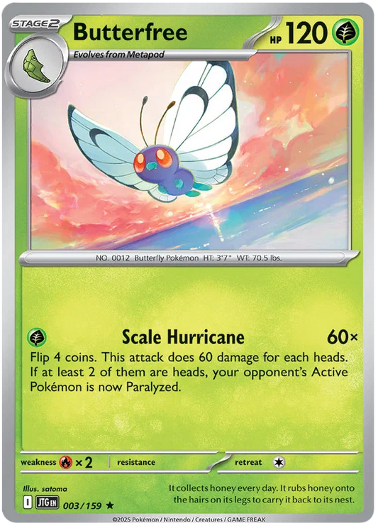 Pokemon Butterfree Holo kaart nummer 003 uit de Journey Together set