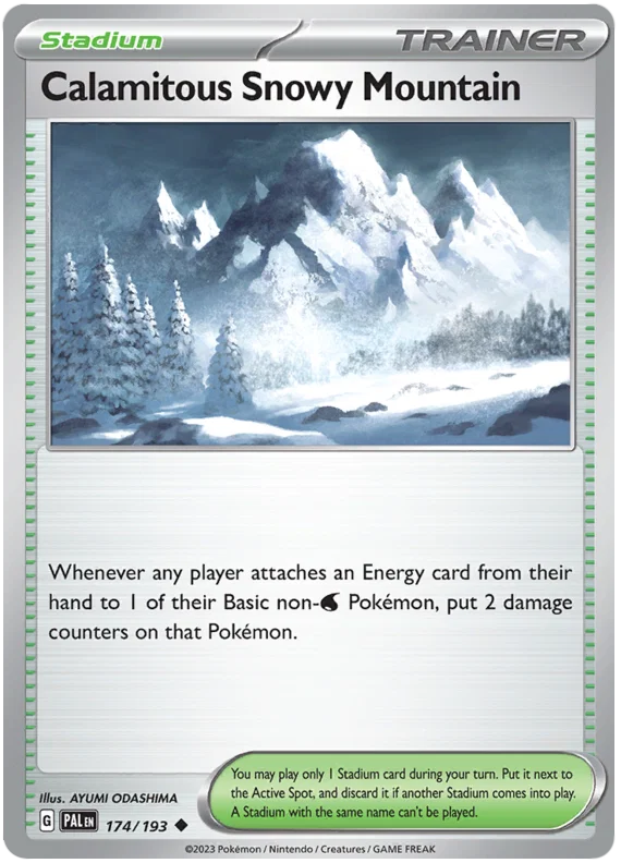 Calamitous Snowy Mountain stadionkaart #174 uit Pokémon Paldea Evolved, common rariteit