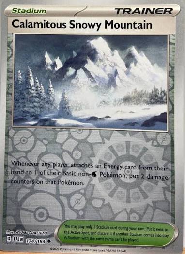 Calamitous Snowy Mountain reverse holo kaart #174 uit Pokémon Paldea Evolved