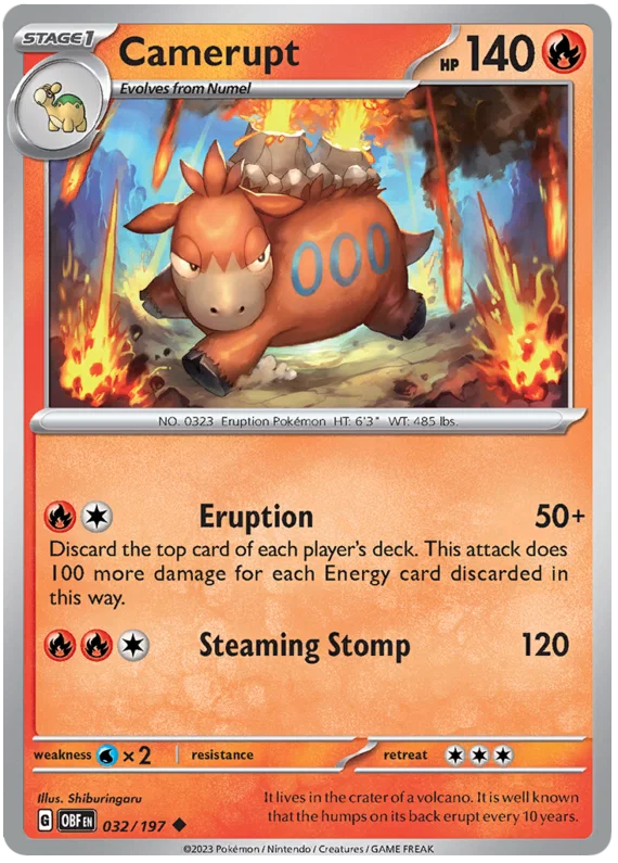 Pokémon Camerupt #032 common kaart uit de Obsidian Flames set