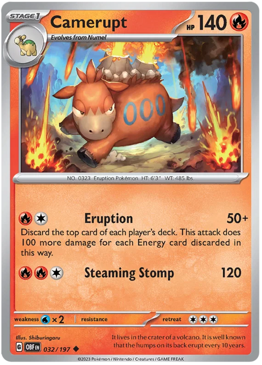 Pokémon Camerupt #032 common kaart uit de Obsidian Flames set