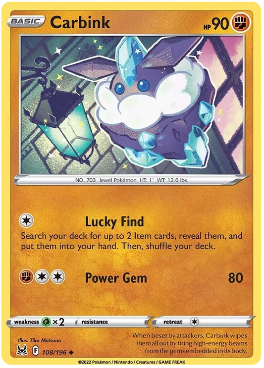 Pokémon Carbink #108/196 common kaart uit de Lost Origin set