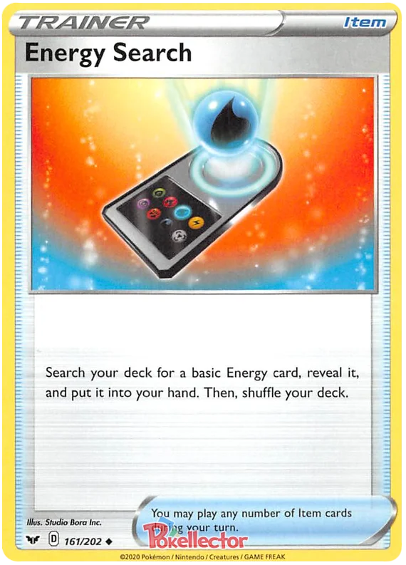 Pokémon TCG Trainerkaart Energy Search 161/202 Common uit de Sword & Shield basisset.