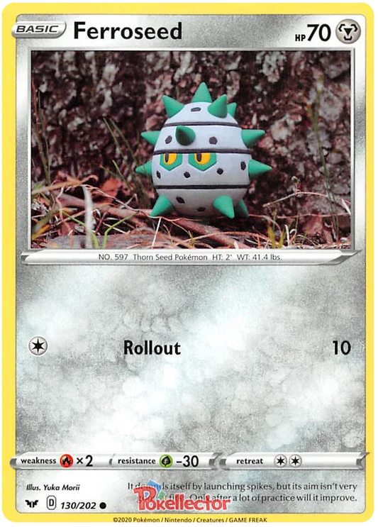Pokémon TCG kaart Ferroseed 130/202 Common uit de Sword & Shield basisset.