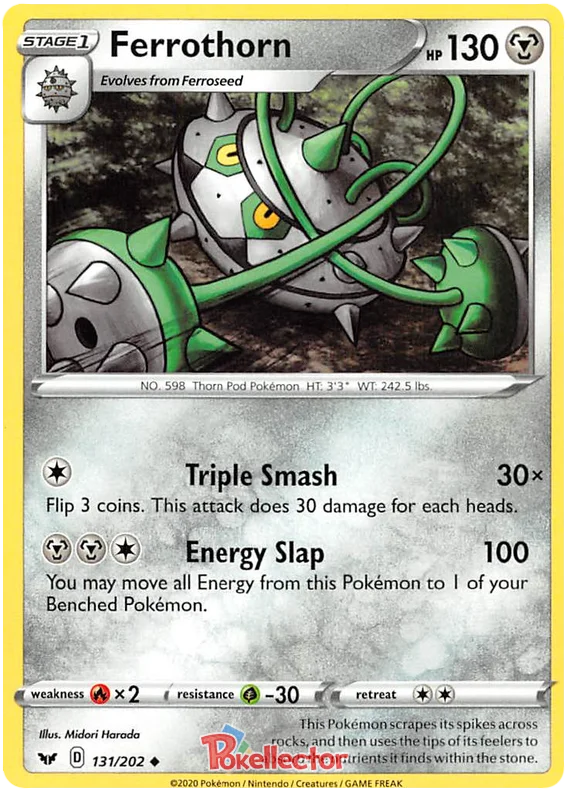 Pokémon TCG kaart Ferrothorn 131/202 Uncommon uit de Sword & Shield basisset.