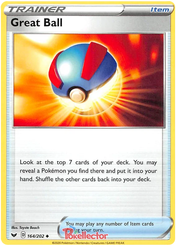 Pokémon TCG Trainerkaart Great Ball 164/202 Uncommon uit de Sword & Shield basisset.