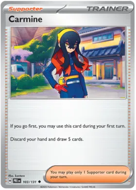 Carmine common trainerkaart #103 uit de Pokémon Prismatic Evolutions set