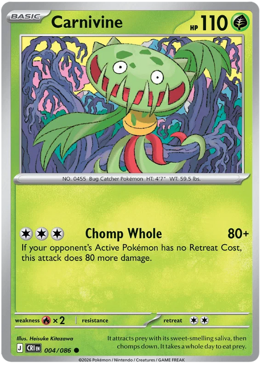 Carnivine common kaart nummer 004 uit de Pokémon EX Chaos Rising set