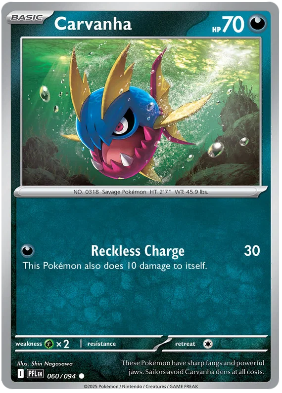 Pokémon Carvanha common kaart nummer 060 uit de Phantasmal Flames set