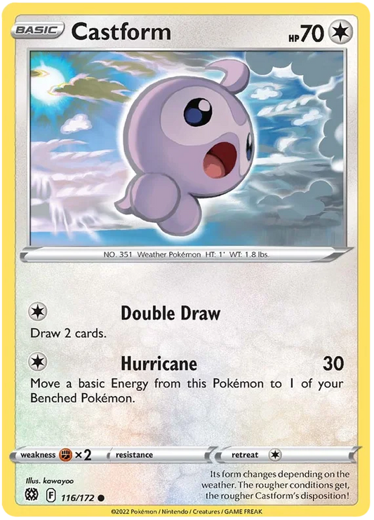 Pokémon Castform #116/172 common kaart uit Brilliant Stars met Double Draw en Hurricane aanval