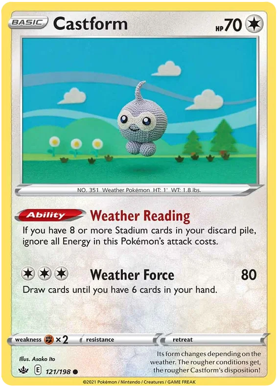 Pokémon Castform common kaart 121/198 uit Chilling Reign met Weather Reading ability