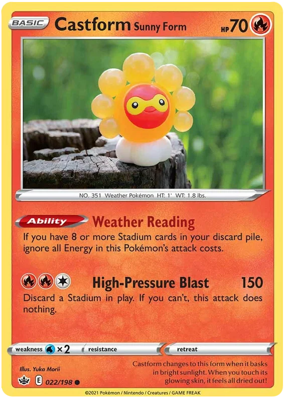 Castform Sunny Form common kaart 022/198 uit de Chilling Reign set met vuur-type aanval High-Pressure Blast