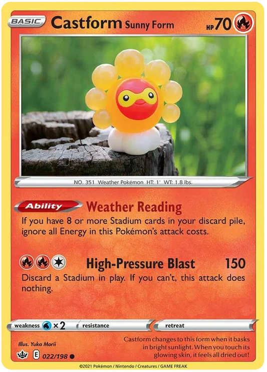 Castform Sunny Form common kaart 022/198 uit de Chilling Reign set met vuur-type aanval High-Pressure Blast