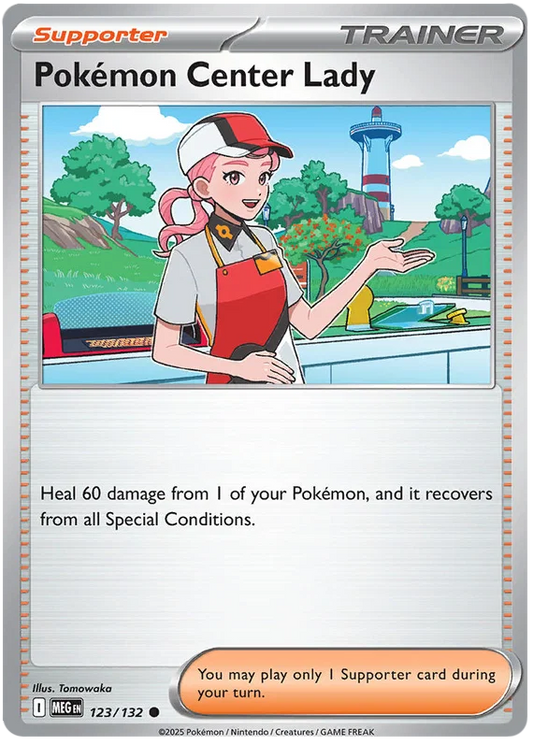 Pokémon Center Lady #123 common kaart uit de Mega Evolution set