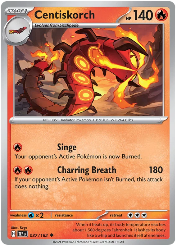 Pokémon Centiskorch common kaart #037 uit de Temporal Forces set