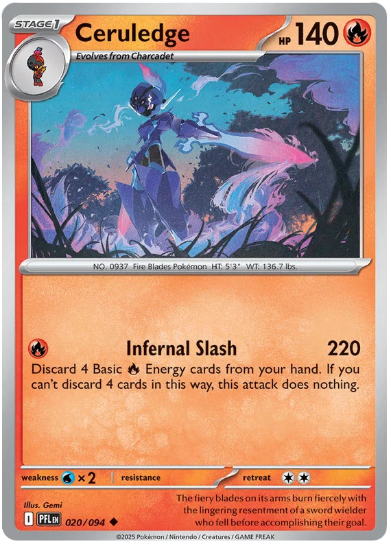 Ceruledge common Pokémon kaart nummer 020 uit Phantasmal Flames set