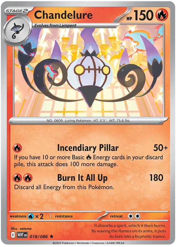 Chandelure holo kaart nummer 018 uit de Pokémon White Flare set