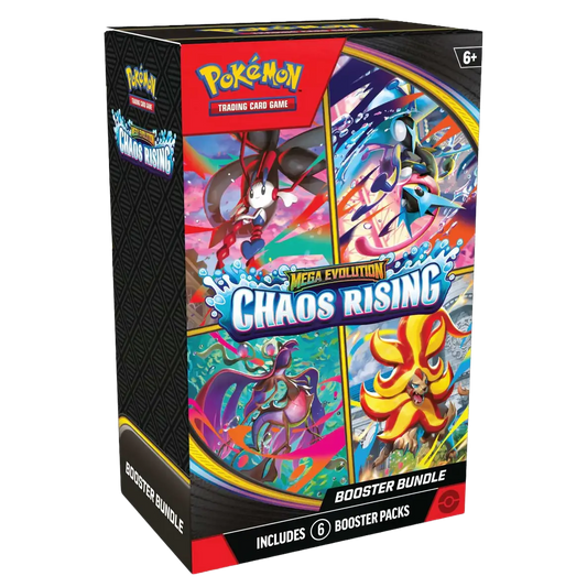 Pokémon TCG Chaos Rising Booster Bundle voorkant met 6 booster packs geseald