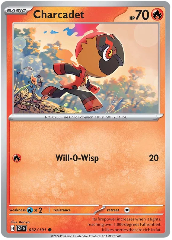 Pokémon Charcadet #032 common kaart uit de Surging Sparks set