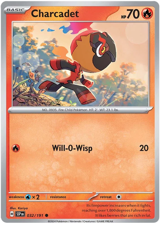 Pokémon Charcadet #032 common kaart uit de Surging Sparks set