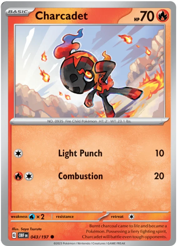 Pokémon Charcadet common kaart #043 uit de Obsidian Flames set