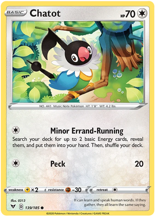 Chatot 139/185 common Pokémon kaart uit de Vivid Voltage set