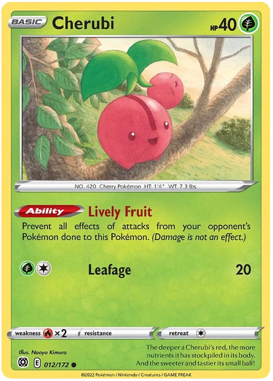 Pokémon Cherubi 012/172 Common kaart uit Brilliant Stars set met Lively Fruit ability