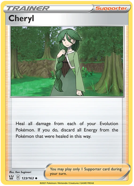 Cheryl Trainer Supporter kaart uit Pokémon Battle Styles, common #123/163