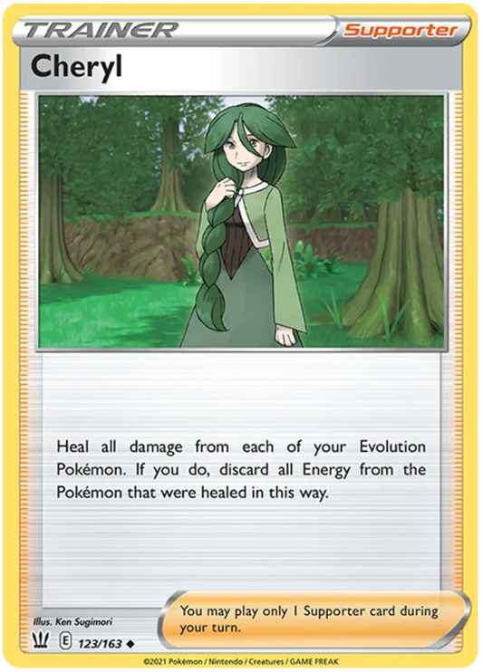 Cheryl Trainer Supporter kaart uit Pokémon Battle Styles, common #123/163