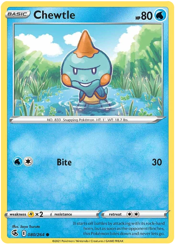 Pokémon Chewtle common kaart 080/264 uit de Fusion Strike set met Bite aanval